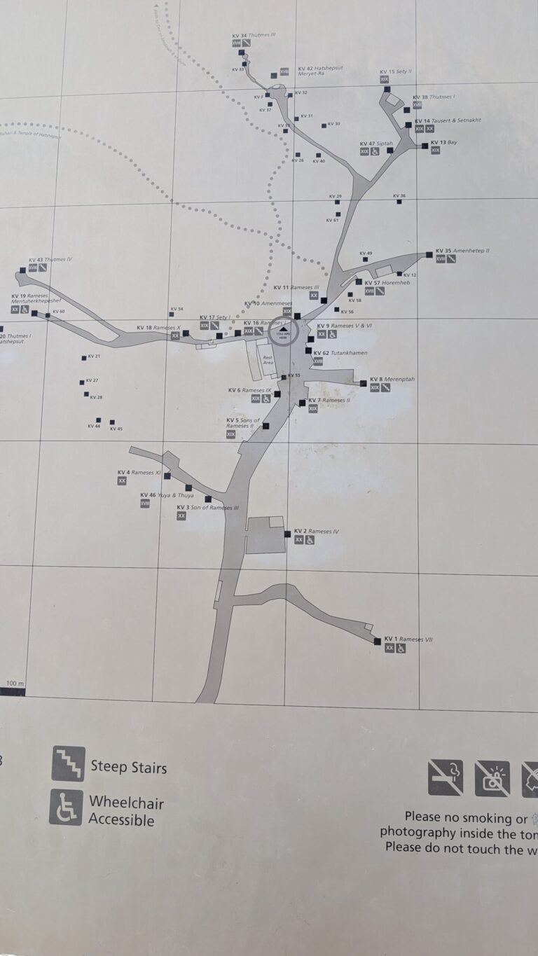Übersichtskarte des Tals der Könige in Luxor, Ägypten.